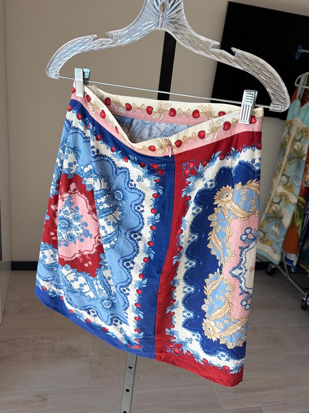 Farm Rio Mixed Cherry Royalty Scarf Mini Skirt - Picture 6 of 6